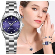 Load image into Gallery viewer, CHRONOS Women Stainless Steel Rhinestone Watch Silver Bracelet Quartz Waterproof Lady Business Analog Watches Pink Blue Dial
