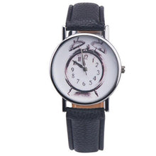 Load image into Gallery viewer, Leather Alarm clock printing Analog Quartz Vogue Wrist Watch Relogio Feminino Women Watches Reloj Mujer Bayan Kol Saati