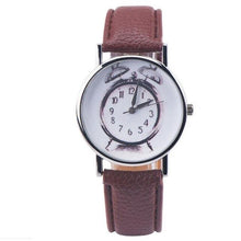 Load image into Gallery viewer, Leather Alarm clock printing Analog Quartz Vogue Wrist Watch Relogio Feminino Women Watches Reloj Mujer Bayan Kol Saati
