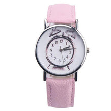 Load image into Gallery viewer, Leather Alarm clock printing Analog Quartz Vogue Wrist Watch Relogio Feminino Women Watches Reloj Mujer Bayan Kol Saati