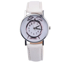 Load image into Gallery viewer, Leather Alarm clock printing Analog Quartz Vogue Wrist Watch Relogio Feminino Women Watches Reloj Mujer Bayan Kol Saati

